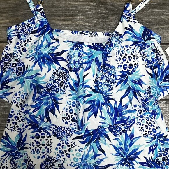 NWT $54 24th & Ocean Women's Small Pina Party Tiered Tankini Swim Top Turquoise - Picture 6 of 16